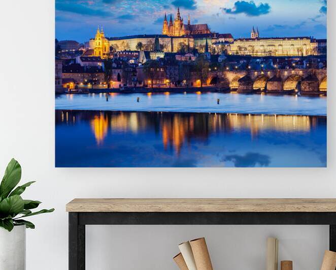 Charles Bridge and Prague Castle in twilight by Dmitry Rukhlenko