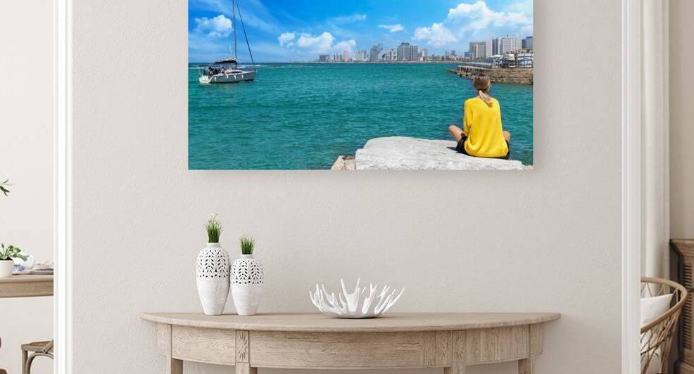 Israel view of Tel Aviv shore sea shoreline and Namal Yafo historic Old Jaffa port by Elijah Lovkoff