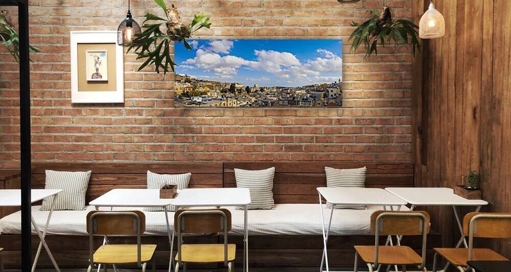 Panoramic skyline of Jerusalem Old City Arab quarter near Western Wall and Dome of the Rock by Elijah Lovkoff