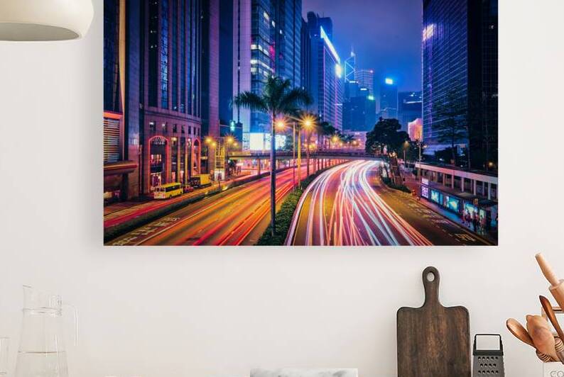 Street traffic in Hong Kong at night by Dmitry Rukhlenko