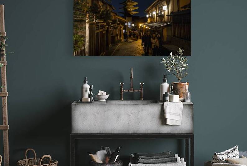 Tourists walking down ancient street with yasaka pagoda by Gualtiero Boffi