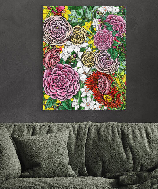 Watercolor Botanical Flowers Garden Flowerbed IV by Irina Sztukowski