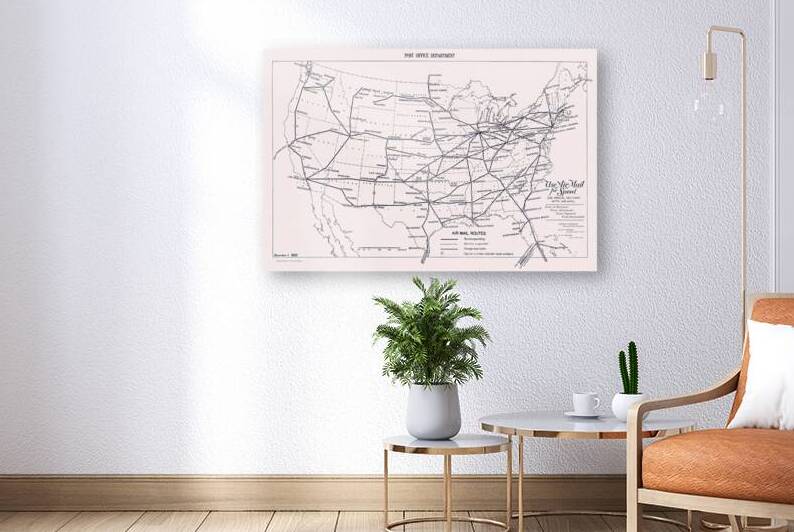 1933 USPS Airmail Routes Map – Depression-Era Promotional Map Showing New National Flight Paths to Encourage Public Use of Expanding Air Postal Services by History In Your Home