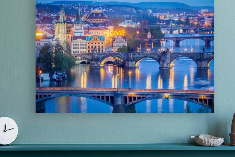 Panoramic view of Prague bridges over Vltava river by Dmitry Rukhlenko