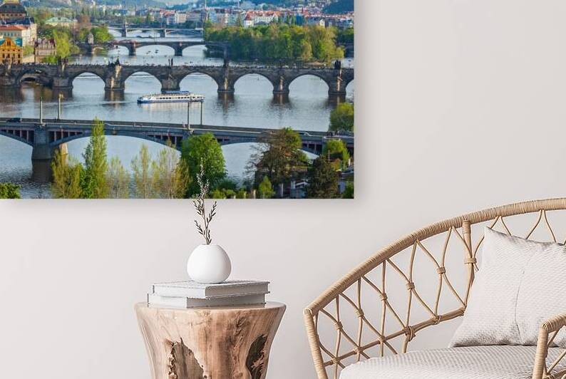 Panoramic view of Prague bridges over Vltava river by Dmitry Rukhlenko