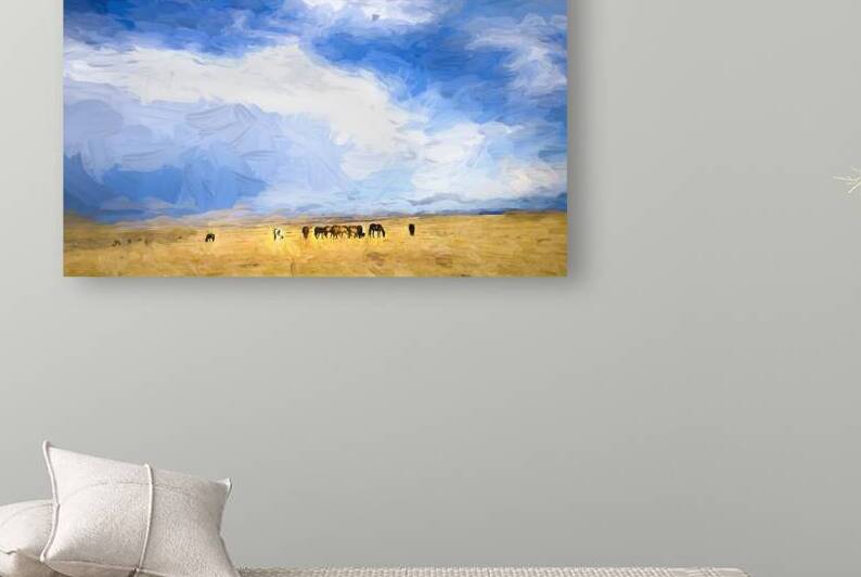 Wild Mustang Herd Grazing Abstract X100 by Rich Franco