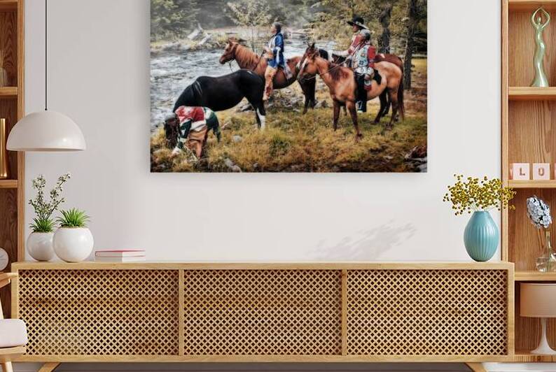 Waterside Native American Horseback Scene by Michael W Rutherford