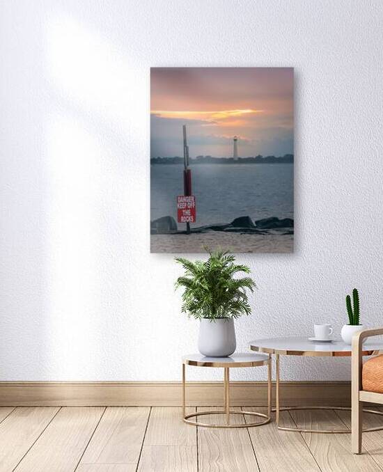 Cape May Beach Lighthouse and Danger Sign by Jason Fink