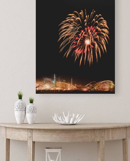 Wildwood Boardwalk Fireworks Over Roller Coaster by Jason Fink