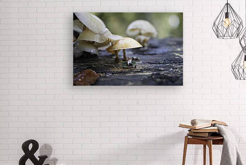 a man miniature from little world Relaxing on Bench Under Giant  by Chris Willemsen