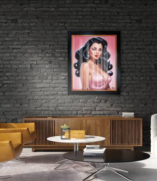 Glamorous Raven Haired Pin-up Girl In A Pink Satin Dress Illustration Mesmerizing AI Concept Art by Xzendor7 by xzendor7