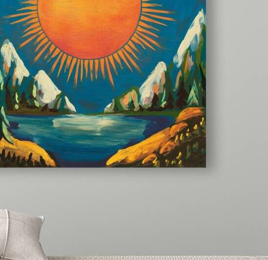 A painting of a large orange sun by Kawtar el harda