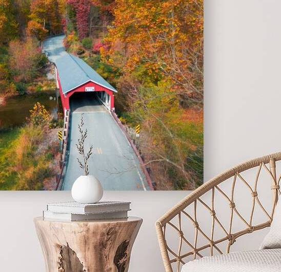 Schlichers Covered Bridge Autumn Aerial Facing North by Jason Fink