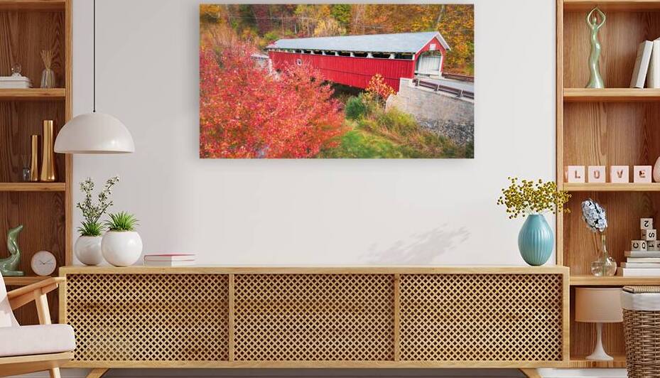 Schlichers Covered Bridge Elevated Autumn View by Jason Fink