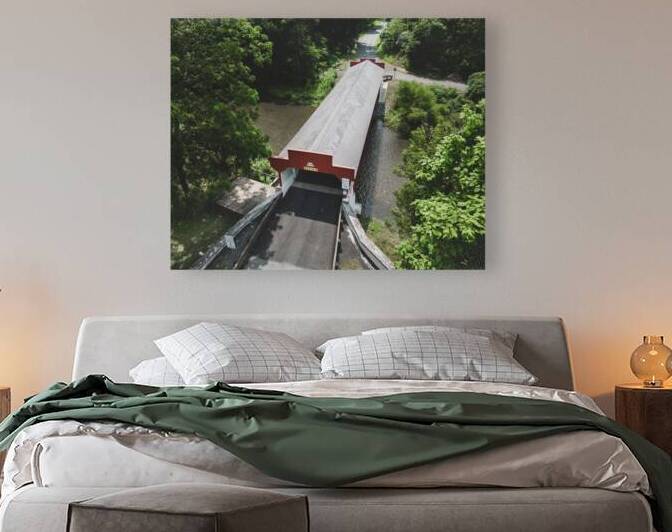 Geiger Covered Bridge Aerial Long View by Jason Fink