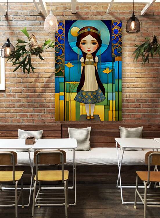 Cute Sad Kawaii Art Nouveau Style Girl Painting by Sandy Richter