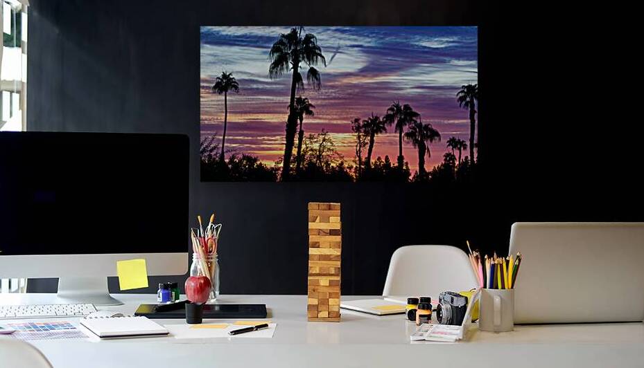 desert sunrise palm tree by George Tsangarakis