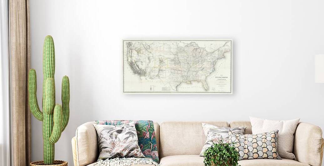 1866 Map of the United States Published by the General Land Office – Post-Civil War Township Grid Land Survey Lines and Western Expansion Routes by History In Your Home