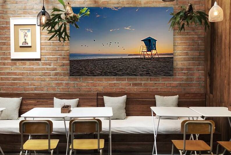 Coronado beach sunset in San Diego seagulls and lifeguard tower by DELPHIMAGES