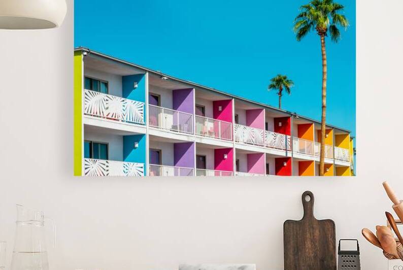 Saguaro hotel palm trees and colorful architecture Palm Springs by DELPHIMAGES
