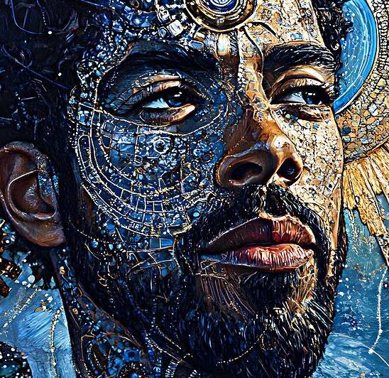 Cosmic Mosaic: Futuristic Male Portrait by Fab Haven