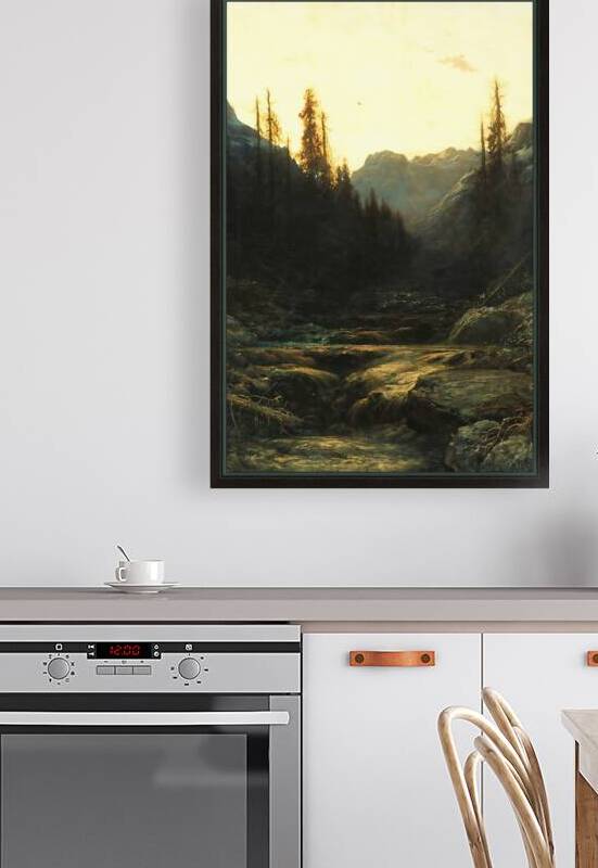 Stream in Mountains at Dusk Mid 1800s by Row One Brand