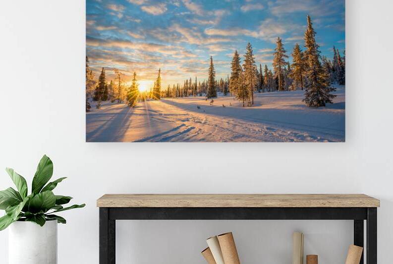 Winter sunset snowy fairytale landscape by DELPHIMAGES