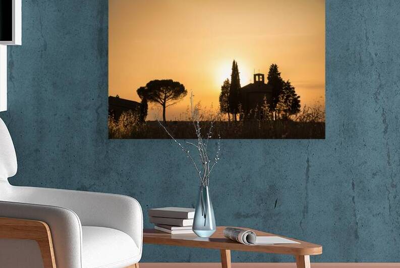 Vitaleta Chapel at sunset Tuscany landscape by DELPHIMAGES