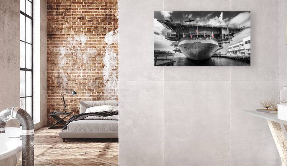 American flags at the stern of the USS Midway San Diego by DELPHIMAGES