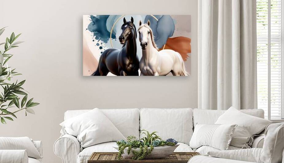 Beautiful watercolor image of two horses: strength and beauty come together by jawad farah