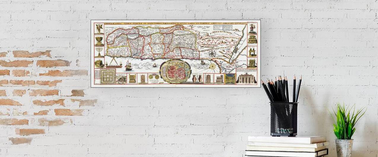 1632 Jacobus Tirinus Map of the Holy Land – Elaborate Biblical Map Featuring the Division of the Promised Land Among the Twelve Tribes of Israel Based on 17th Century Christian Scholarship by History In Your Home