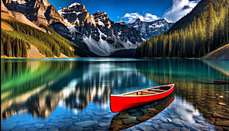 Red Canoe on Lake Moraine 3 by The Mabazza Foundation 