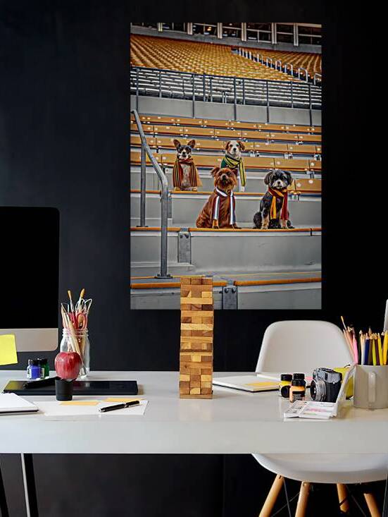 Playful Dogs in Stadium Colorful Scarves Cheerful Atmosphere by ClikChik