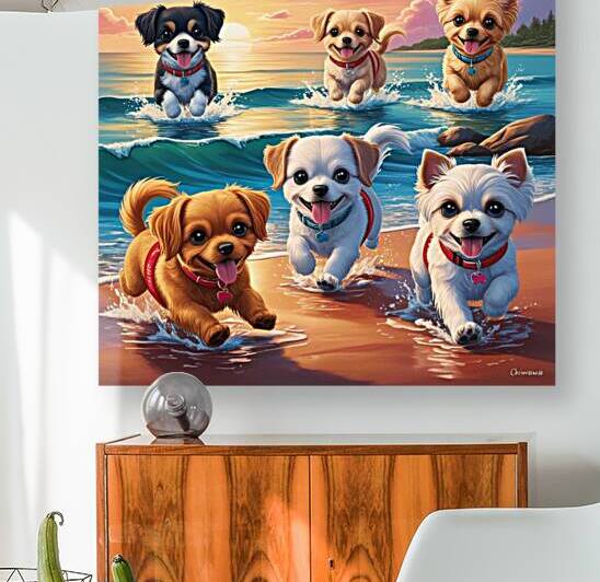 Adorable Puppies Playing at the Beach | Cute Sunset Dog Illustration by Kamal JR