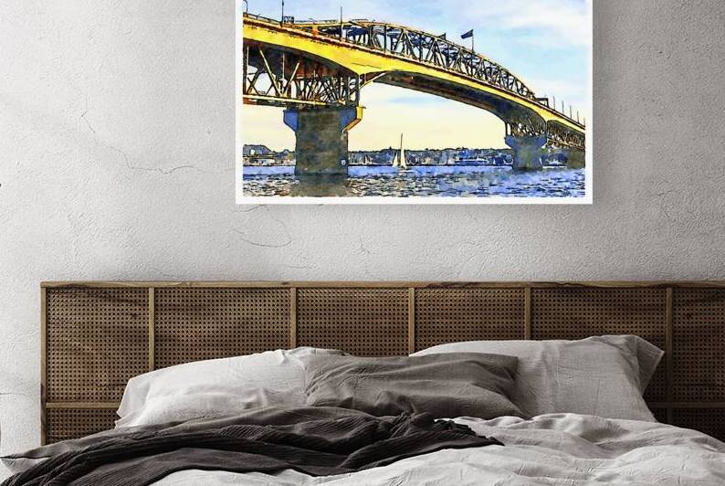 Auckland Harbour Bridge Evening Watercolour by Travelling Light