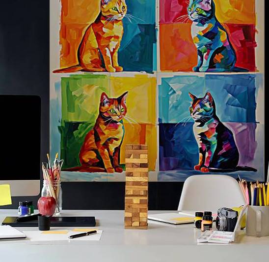 Vivid Cat Symphony: A Colorful Quadrant of Feline Elegance by Adsmani