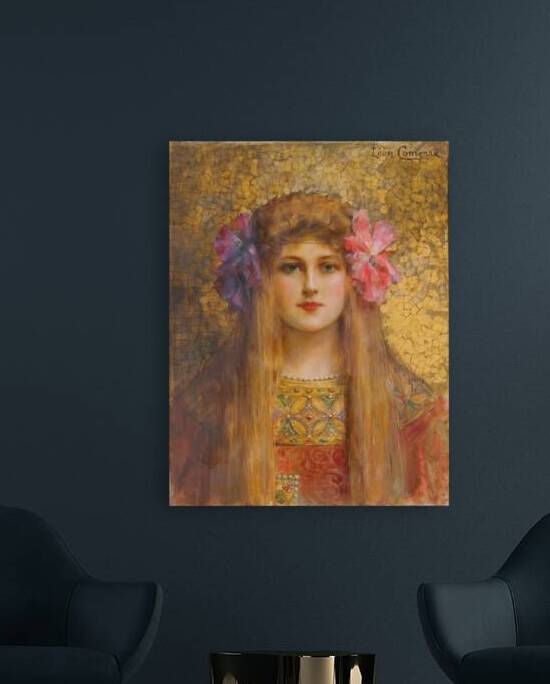 Portrait de Femme au Turban Fleuri [Portrait of a Woman with a Flowered Turban] by Léon François Comerre [1850–1916] by MyCozyFineArt