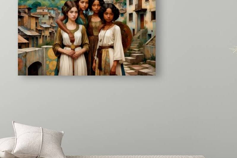 Beautiful Girls Multi Ethnic Best Friends in Village Painting by Sandy Richter