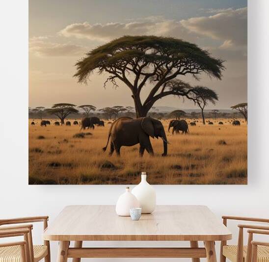 Vast Savannah with Acacia Trees and a Herd of Elephants in the Distance by Ahmed Abdulaal