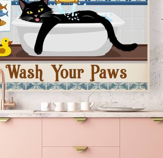 Whimsical Black Cat Bathroom Art – Vintage Humor for Cat Lovers by youssef cherrou