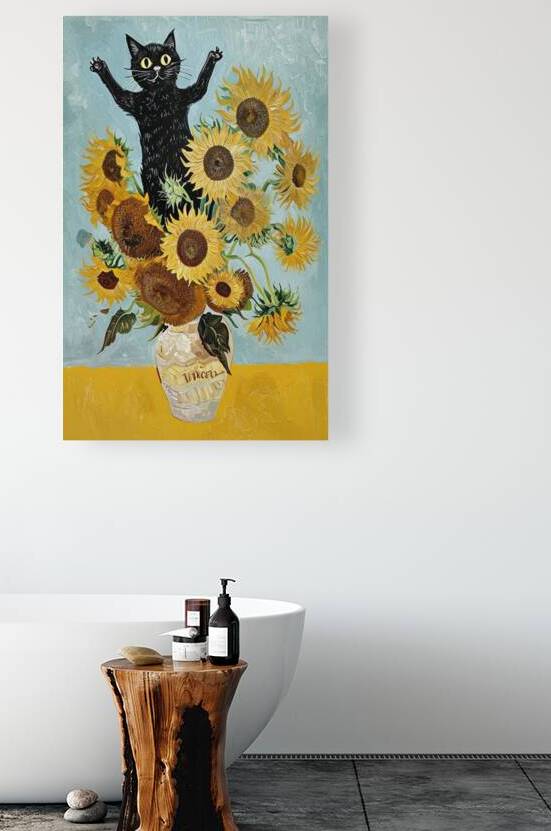 Playful Cat With Sunflowers Inspired By Van Gogh. by CHITOUR Mohammed