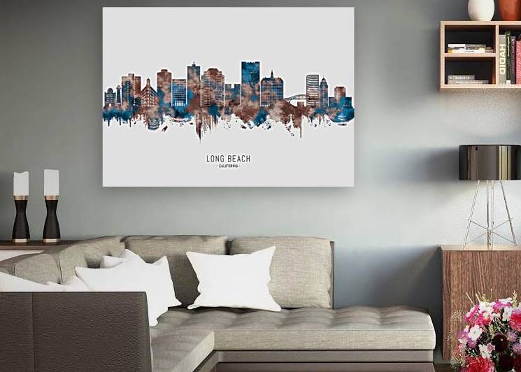 Long Beach California Skyline Sepia by Towseef Dar