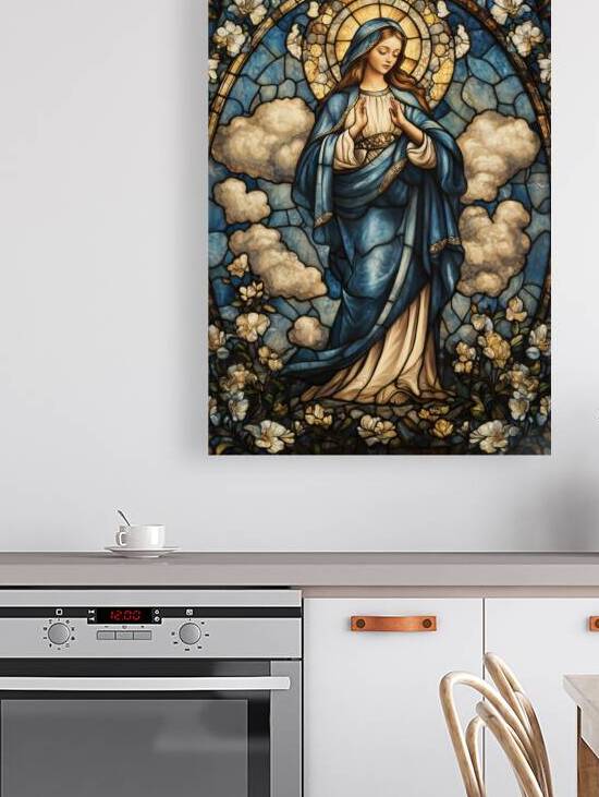 Holy Madonna Artwork – Elegant Religious Stained Glass Design by Anne Laure GOUPIL