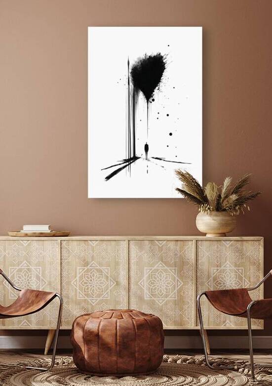 Wall decor for hall | Black & White Art Abstract Ink Drawing by Fabd