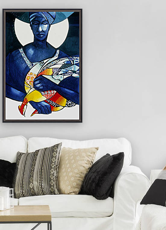 Blue Woman with a bird by Marie-Denise Douyon