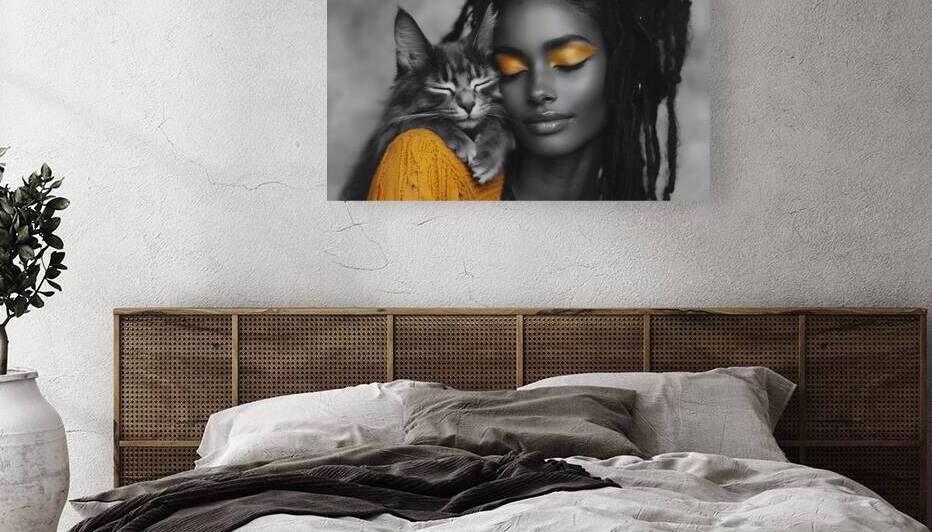 Emotional Bond: Woman and Cat Portrait Art by Fab Haven