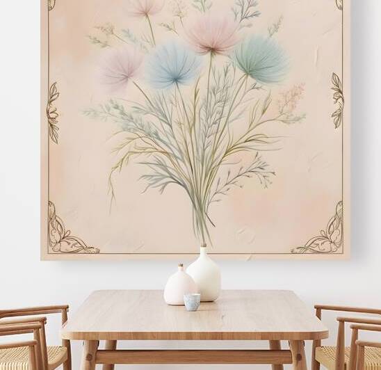 Vintage Wildflower Botanical Canvas – Minimalist Pastel Art Print by Nemer Mohammed