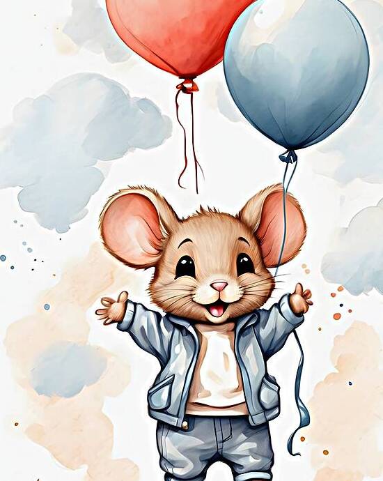 Adorable Mouse Floating with Balloons by Fab Haven