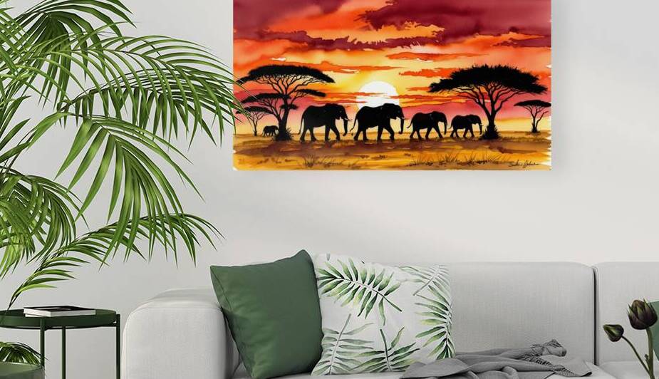 Golden Serengeti Silhouettes: Elephants at Dusk 1 by Mohammed adam