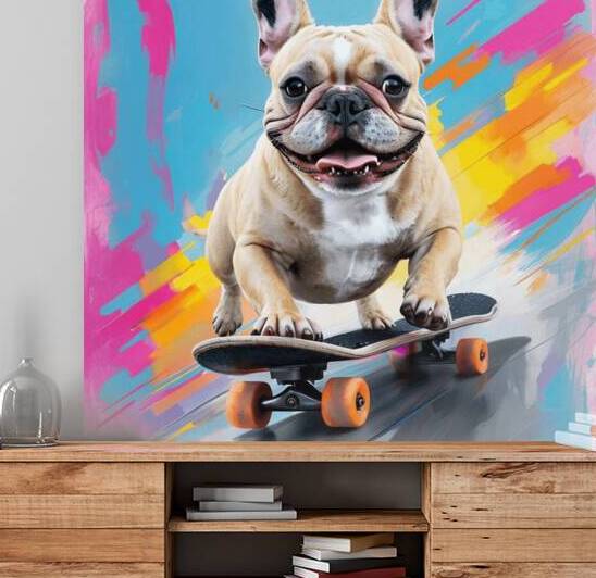 Skateboarding French Bulldog Fun by Visual Orchid